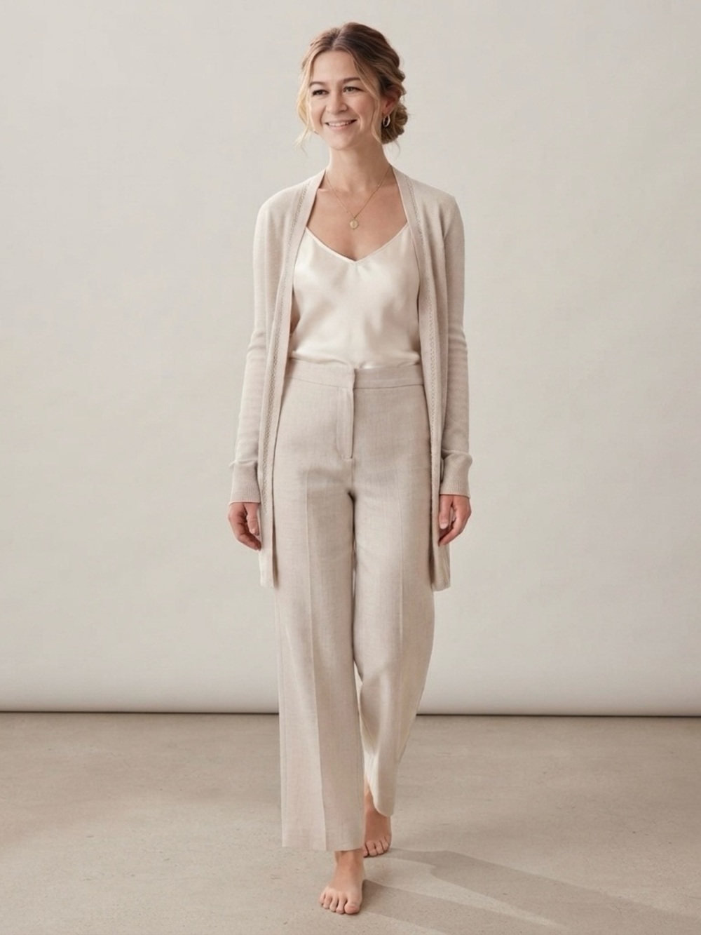Tommy Bahama Linen Open Knit Duster Cardigan XS Long Beige Coastal Minimalist